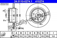 Brzdový kotouč ATE 24.0110-0274 (AT 410274) - SAAB Brzdový kotouč ATE 24.0110-0274 (AT 410274) - SAAB