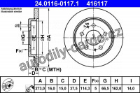 Brzdový kotouč ATE 24.0116-0117 (AT 416117) - DAIHATSU Brzdový kotouč ATE 24.0116-0117 (AT 416117) - DAIHATSU