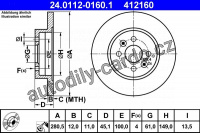 Brzdový kotouč ATE 24.0112-0160 (AT 412160) - RENAULT Brzdový kotouč ATE 24.0112-0160 (AT 412160) - RENAULT