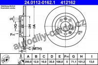 Brzdový kotouč ATE 24.0112-0162 (AT 412162) - CITROËN, PEUGEOT Brzdový kotouč ATE 24.0112-0162 (AT 412162) - CITROËN, PEUGEOT