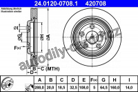 Brzdový kotouč ATE 24.0120-0708 (AT 420708) - JAGUAR Brzdový kotouč ATE 24.0120-0708 (AT 420708) - JAGUAR