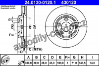 Brzdový kotouč ATE 24.0130-0120 (AT 430120) - JAGUAR Brzdový kotouč ATE 24.0130-0120 (AT 430120) - JAGUAR