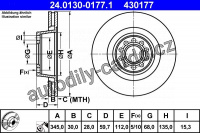 Brzdový kotouč ATE 24.0130-0177 (AT 430177) - AUDI Brzdový kotouč ATE 24.0130-0177 (AT 430177) - AUDI