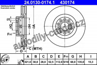 Brzdový kotouč ATE 24.0130-0174 (AT 430174) - AUDI Brzdový kotouč ATE 24.0130-0174 (AT 430174) - AUDI