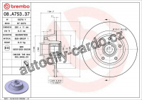 Brzdový kotouč BREMBO 08.A753.37 Brzdový kotouč BREMBO 08.A753.37