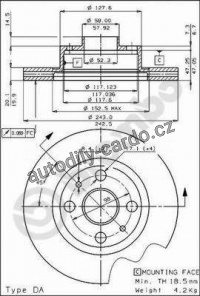 Brzdový kotouč BREMBO 09.4289.10 - FIAT Brzdový kotouč BREMBO 09.4289.10 - FIAT