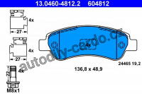Sada brzdových destiček ATE 13.0460-4812 (AT 604812) - CITROËN, FIAT, PEUGEOT Sada brzdových destiček ATE 13.0460-4812 (AT 604812) - CITROËN, FIAT, PEUGEOT