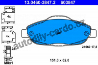 Sada brzdových destiček ATE 13.0460-3847 (AT 603847) - PEUGEOT Sada brzdových destiček ATE 13.0460-3847 (AT 603847) - PEUGEOT