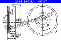 Brzdový buben ATE 24.0218-0036 (AT 480147) - VW Brzdový buben ATE 24.0218-0036 (AT 480147) - VW