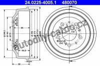 Brzdový buben ATE 24.0225-4005 (AT 480070) - CITROËN, FIAT, PEUGEOT