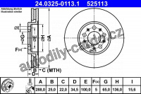 Brzdový kotouč ATE 24.0325-0113 (AT 525113) - Power Disc - AUDI, SEAT, ŠKODA, VW