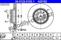 Brzdový kotouč ATE 24.0122-0152 (AT 422152) - AUDI, SEAT, VW