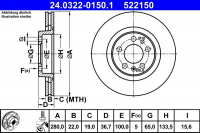 Brzdový kotouč ATE 24.0322-0150 (AT 522150) - Power Disc - AUDI, SEAT, ŠKODA, VW Brzdový kotouč ATE 24.0322-0150 (AT 522150) - Power Disc - AUDI, SEAT, ŠKODA, VW