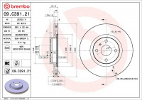 Brzdový kotouč BREMBO 09.C391.21 - ABARTH, FIAT, MAZDA Brzdový kotouč BREMBO 09.C391.21 - ABARTH, FIAT, MAZDA