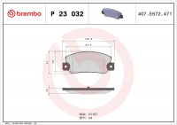 Sada brzdových destiček BREMBO P23032 - FIAT, LANCIA