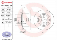 Brzdový kotouč BREMBO 08.9600.24 - CITROËN