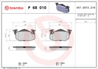 Sada brzdových destiček BREMBO P68010 - PEUGEOT, RENAULT