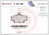 Sada brzdových destiček BREMBO P68008 - DACIA, PEUGEOT, RENAULT