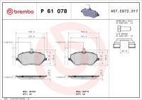 Sada brzdových destiček BREMBO P61078 - CITROËN, PEUGEOT