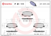 Sada brzdových destiček BREMBO P61111 - CITROËN, MAZDA, MITSUBISHI, PEUGEOT