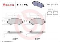 Sada brzdových destiček BREMBO P11022 - DODGE, JEEP, LANCIA, VW