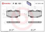 Sada brzdových destiček BREMBO P83151 - TOYOTA