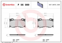 Sada brzdových destiček BREMBO P56089 - INFINITI, NISSAN