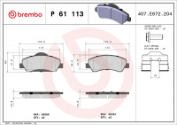 Sada brzdových destiček BREMBO P61113 - CITROËN, PEUGEOT