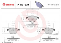 Sada brzdových destiček BREMBO P85079 - AUDI, SEAT, ŠKODA, VW