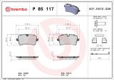 Sada brzdových destiček BREMBO P85117 - AUDI