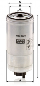 Palivový filtr MANN WK853/8 (MF WK853/8) - ALFA ROMEO, FIAT