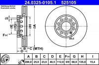 Brzdový kotouč ATE 24.0325-0105 (AT 525105) - Power Disc - AUDI, ŠKODA
