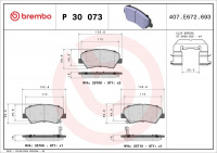Sada brzdových destiček BREMBO P30073 - HYUNDAI, KIA
