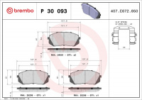 Sada brzdových destiček BREMBO P30093 - HYUNDAI, KIA