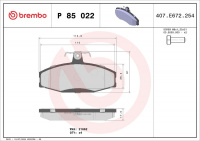Sada brzdových destiček BREMBO P85022 - ŠKODA Sada brzdových destiček BREMBO P85022 - ŠKODA