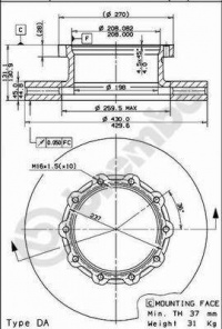 Brzdový kotouč BREMBO 09.8067.10 - SCANIA