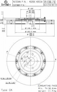 Brzdový kotouč BREMBO 09.B386.23 - NISSAN Brzdový kotouč BREMBO 09.B386.23 - NISSAN