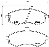 Sada brzdových destiček BREMBO P30020 - HYUNDAI Sada brzdových destiček BREMBO P30020 - HYUNDAI