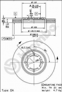 Brzdový kotouč BREMBO 09.5668.10 - TOYOTA Brzdový kotouč BREMBO 09.5668.10 - TOYOTA