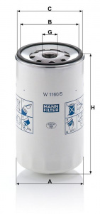 Olejový filtr MANN W1160/5 (MF W1160/5) - FORD Olejový filtr MANN W1160/5 (MF W1160/5) - FORD
