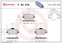 Sada brzdových destiček BREMBO P30070 - HYUNDAI, KIA