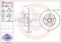 Brzdový kotouč BREMBO 08.6911.14 - AUDI Brzdový kotouč BREMBO 08.6911.14 - AUDI