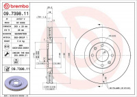 Brzdový kotouč BREMBO 09.7398.11 - PEUGEOT Brzdový kotouč BREMBO 09.7398.11 - PEUGEOT