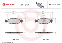 Sada brzdových destiček BREMBO P61051 - CITROËN, PEUGEOT Sada brzdových destiček BREMBO P61051 - CITROËN, PEUGEOT