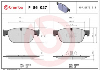 Sada brzdových destiček BREMBO P86027 - VOLVO