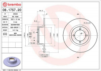 Brzdový kotouč BREMBO 08.1757.20 - ŠKODA Brzdový kotouč BREMBO 08.1757.20 - ŠKODA