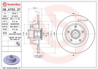 Brzdový kotouč BREMBO 08.A753.37 Brzdový kotouč BREMBO 08.A753.37