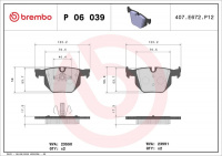 Sada brzdových destiček BREMBO P06039 - BMW