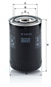 Olejový filtr MANN W940/62 (MF W940/62) - CITROËN, FIAT, PEUGEOT, IVECO