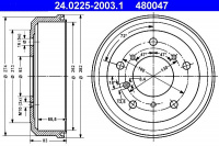 Brzdový buben ATE 24.0225-2003 (AT 480047) - VW Brzdový buben ATE 24.0225-2003 (AT 480047) - VW